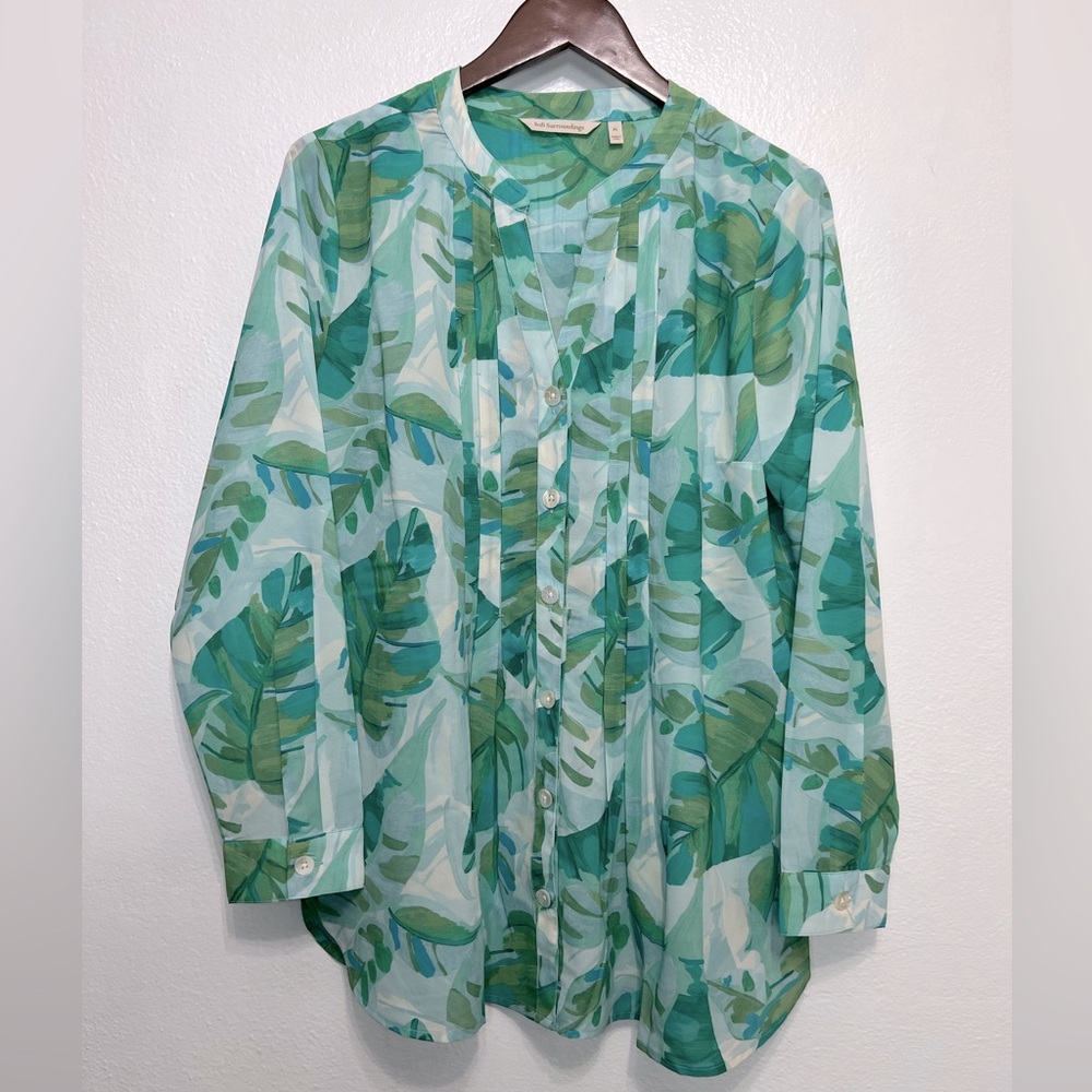 Soft Surroundings Baroque Top Green Tropical Palm Size XL - Picture 3 of 9